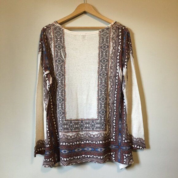 Point Zero Boho Knit Linen Blend A-Line Tribal Printed Top - Picture 2 of 16